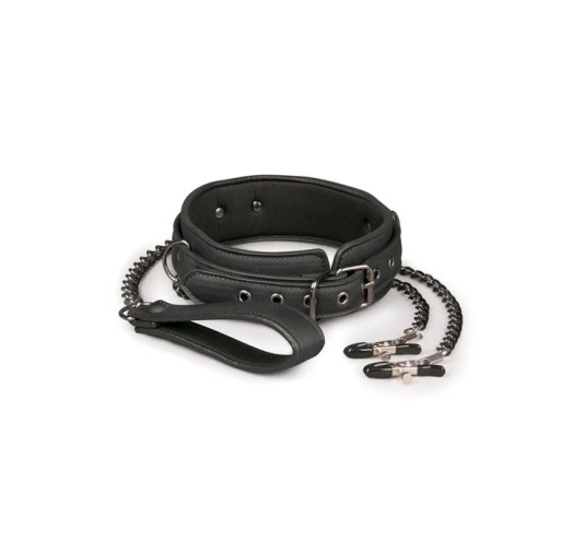 Wiązania-Leather Collar With Nipple Chains